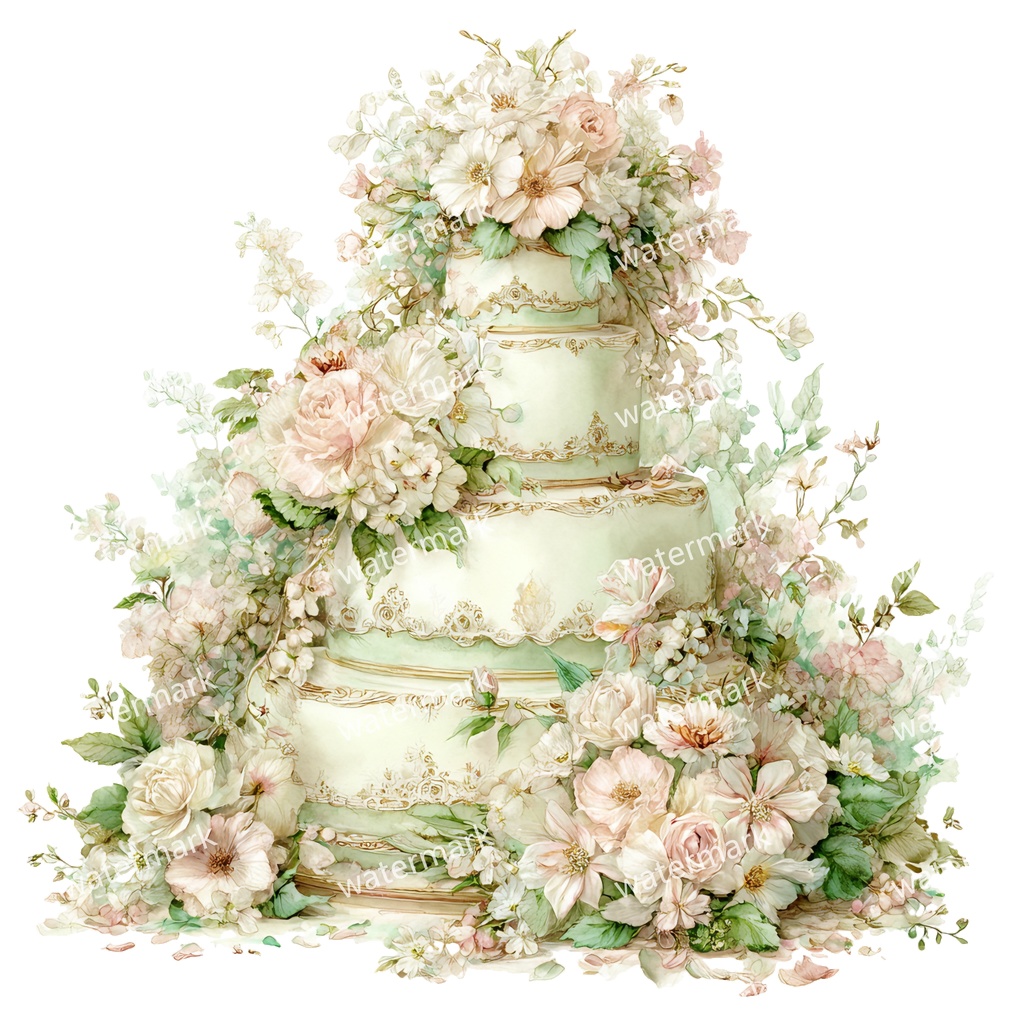 【商用利用可】ウェディングケーキ(水彩)クリップアート16点セット|高解像度・透過PNG|結婚式・コラージュ・ジャンクジャーナル素材|即ダウンロード