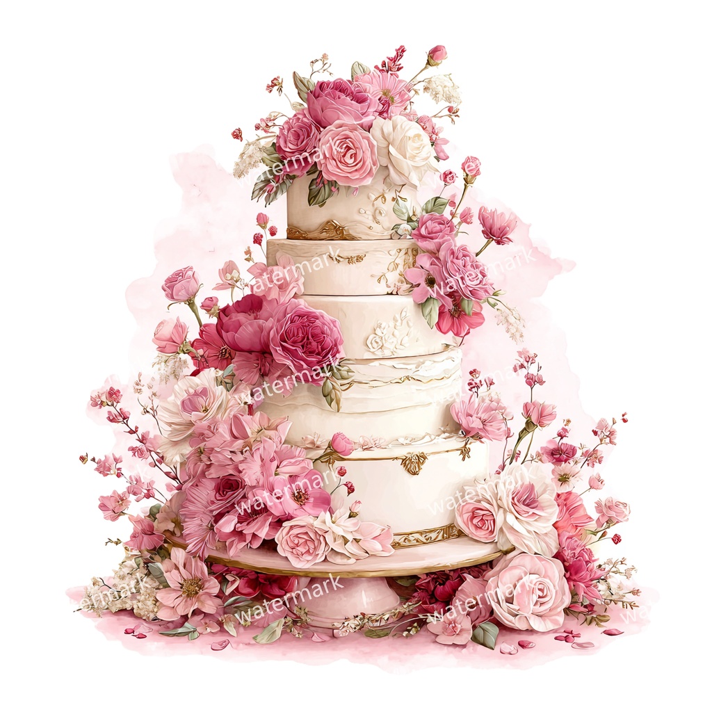 【商用利用可】ウェディングケーキ(水彩)クリップアート16点セット|高解像度・透過PNG|結婚式・コラージュ・ジャンクジャーナル素材|即ダウンロード