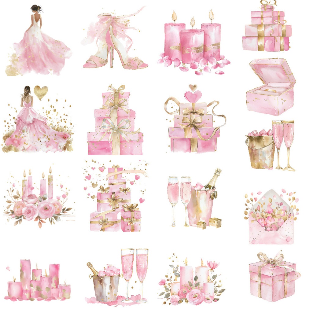 【商用利用可】ウェディング水彩クリップアート33点バンドル|高解像度・透過PNG|結婚式・コラージュ・ジャンクジャーナル素材|即ダウンロード