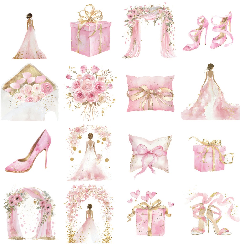 【商用利用可】ウェディング水彩クリップアート33点バンドル|高解像度・透過PNG|結婚式・コラージュ・ジャンクジャーナル素材|即ダウンロード