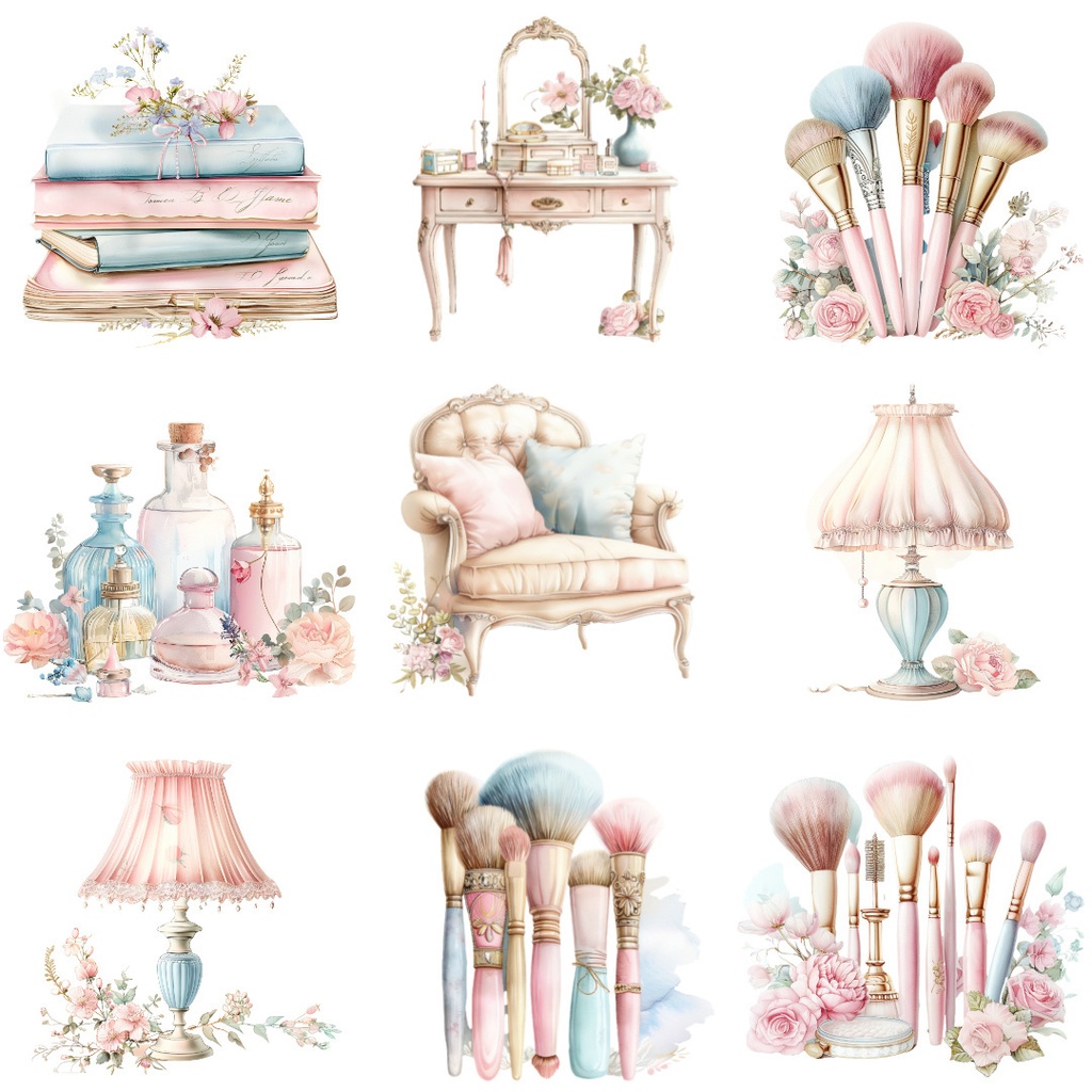 【商用利用可】ガール水彩クリップアート55点バンドル|高解像度・透過PNG|印刷OK・コラージュ・ジャンクジャーナル素材|即ダウンロード