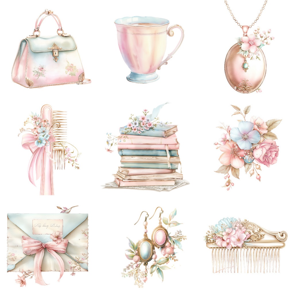 【商用利用可】ガール水彩クリップアート55点バンドル|高解像度・透過PNG|印刷OK・コラージュ・ジャンクジャーナル素材|即ダウンロード