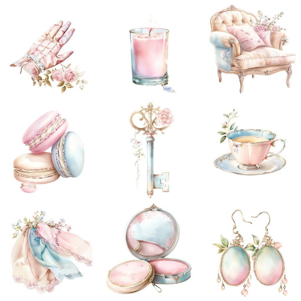 【商用利用可】ガール水彩クリップアート55点バンドル|高解像度・透過PNG|印刷OK・コラージュ・ジャンクジャーナル素材|即ダウンロード