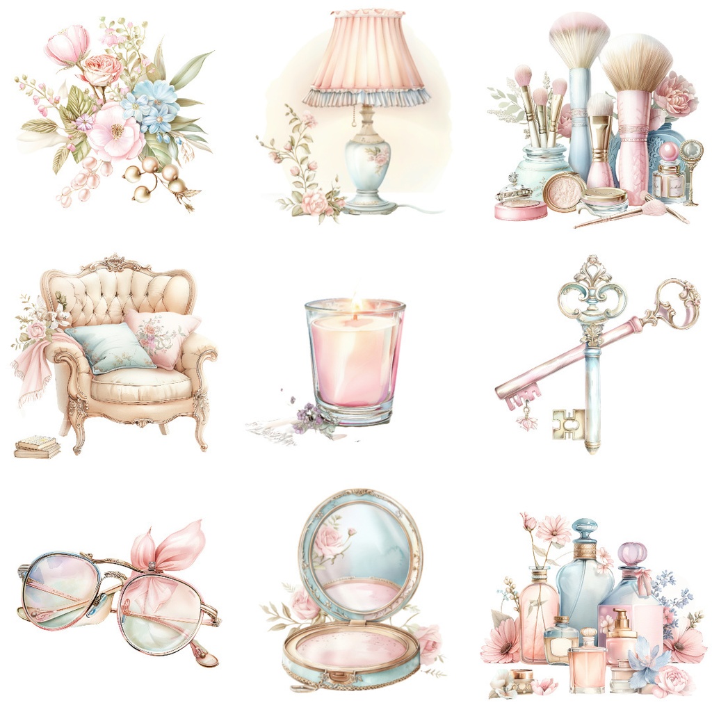 【商用利用可】ガール水彩クリップアート55点バンドル|高解像度・透過PNG|印刷OK・コラージュ・ジャンクジャーナル素材|即ダウンロード