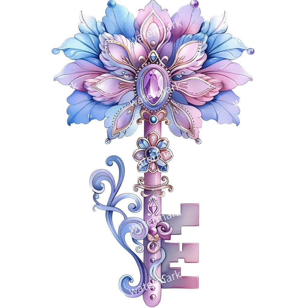 【商用利用可】ヴィンテージキー(水彩アンティーク鍵)クリップアート20点セット|高解像度・透過PNG|印刷OK・コラージュ・ジャンクジャーナル素材|即ダウンロード