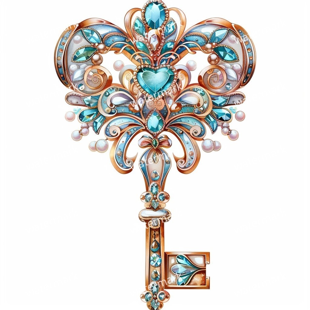 【商用利用可】ヴィンテージキー(水彩アンティーク鍵)クリップアート20点セット|高解像度・透過PNG|印刷OK・コラージュ・ジャンクジャーナル素材|即ダウンロード