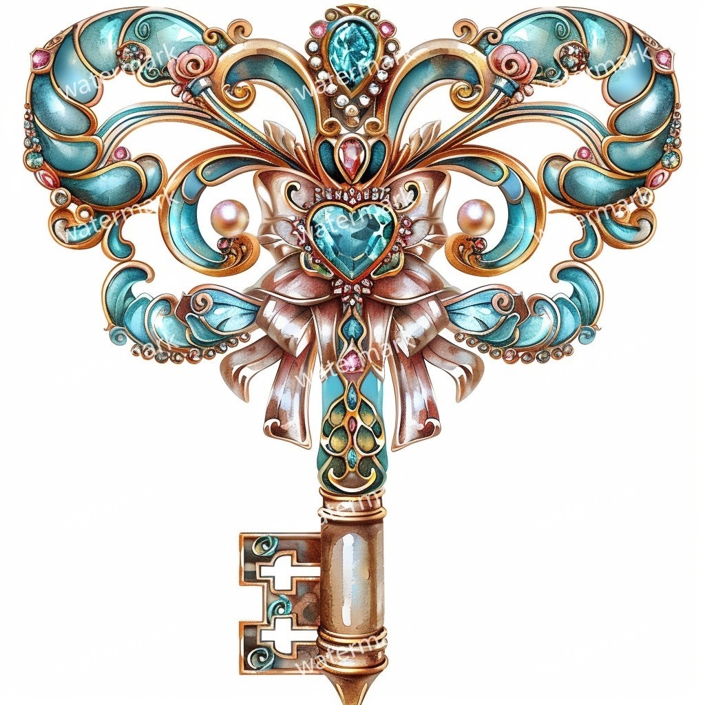 【商用利用可】ヴィンテージキー(水彩アンティーク鍵)クリップアート20点セット|高解像度・透過PNG|印刷OK・コラージュ・ジャンクジャーナル素材|即ダウンロード