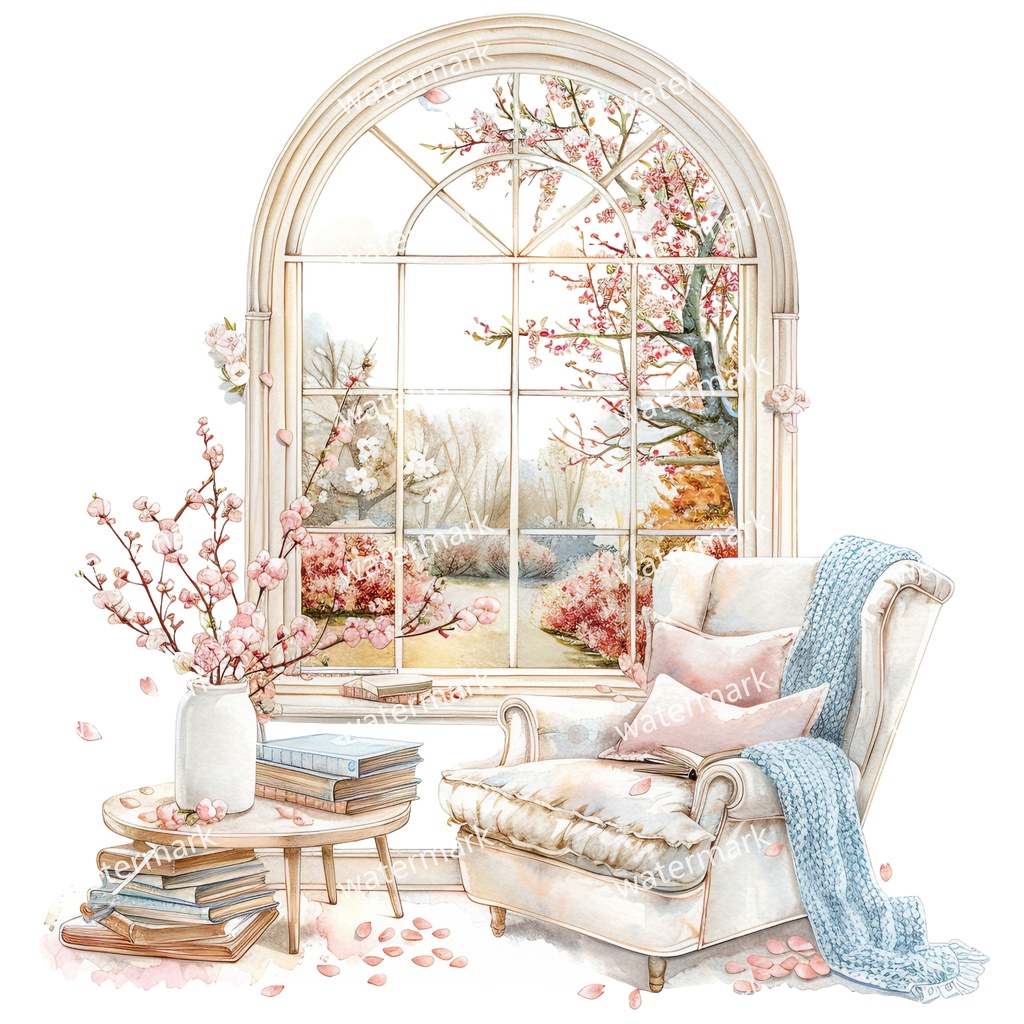 【商用利用可】ほっこりお部屋コーナー(水彩)クリップアート10点セット|高解像度・透過PNG|印刷OK・コラージュ・ジャンクジャーナル素材|即ダウンロード