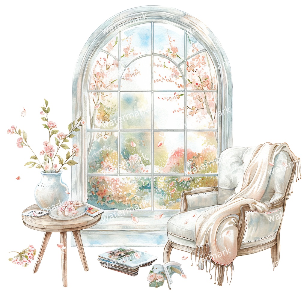 【商用利用可】ほっこりお部屋コーナー(水彩)クリップアート10点セット|高解像度・透過PNG|印刷OK・コラージュ・ジャンクジャーナル素材|即ダウンロード