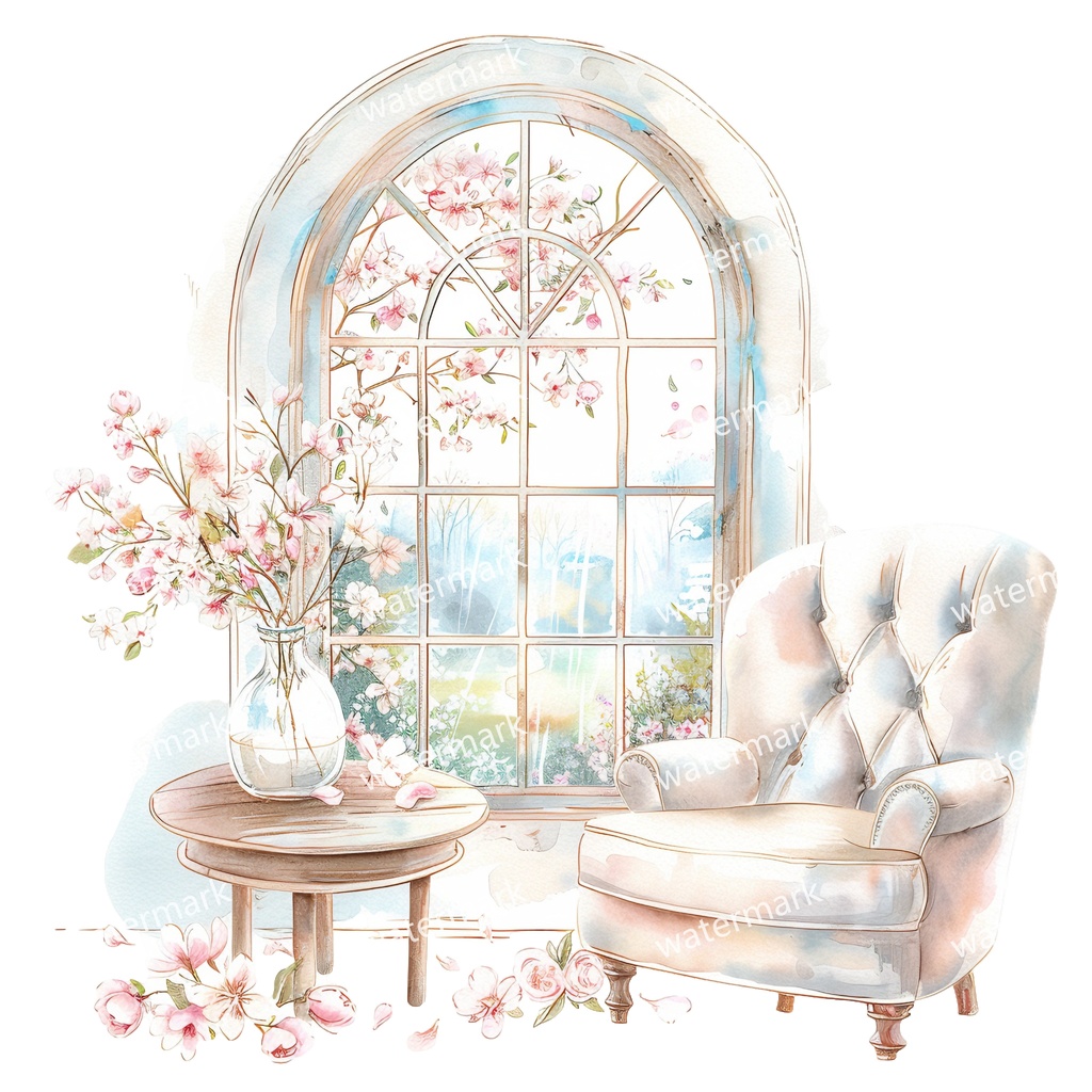 【商用利用可】ほっこりお部屋コーナー(水彩)クリップアート10点セット|高解像度・透過PNG|印刷OK・コラージュ・ジャンクジャーナル素材|即ダウンロード