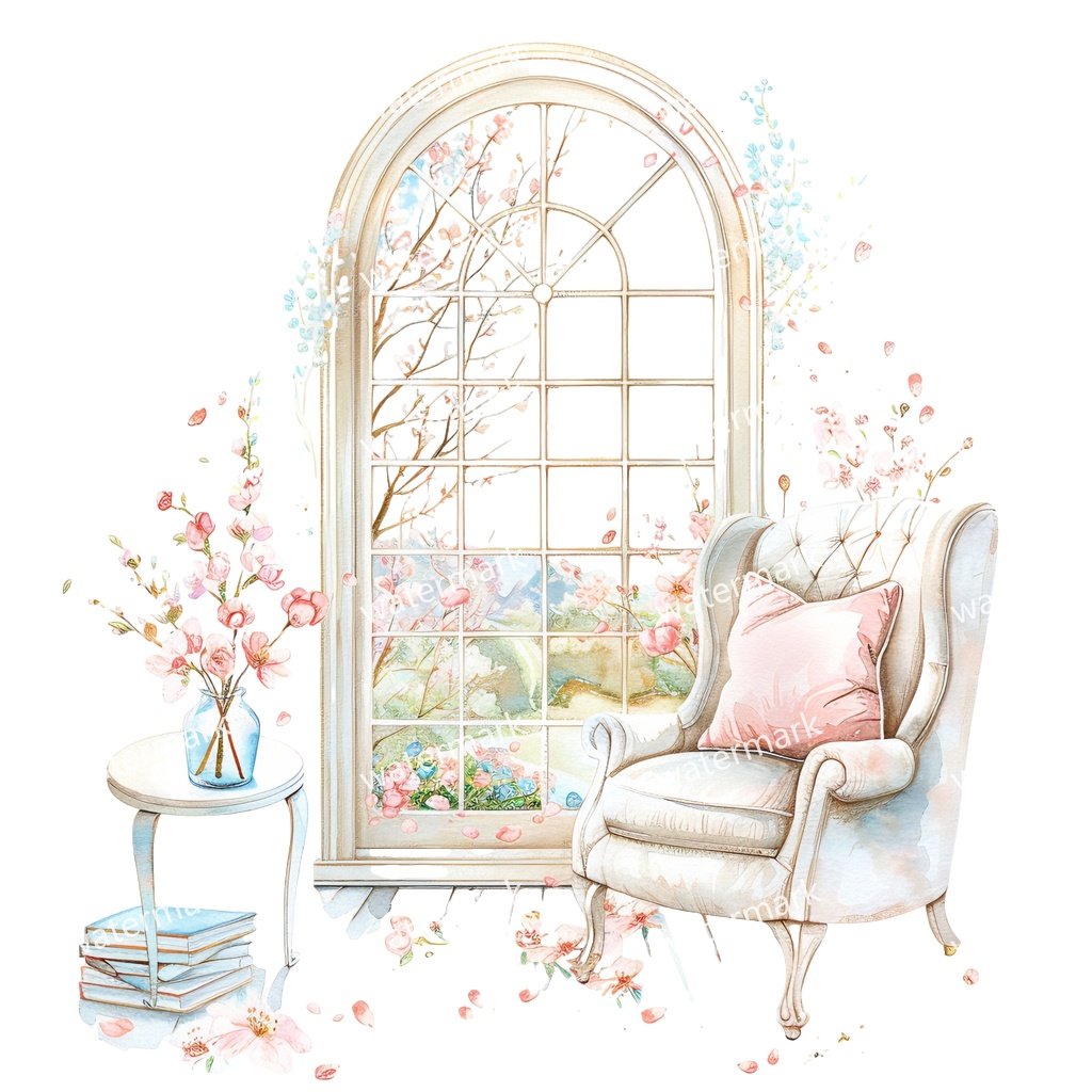 【商用利用可】ほっこりお部屋コーナー(水彩)クリップアート10点セット|高解像度・透過PNG|印刷OK・コラージュ・ジャンクジャーナル素材|即ダウンロード