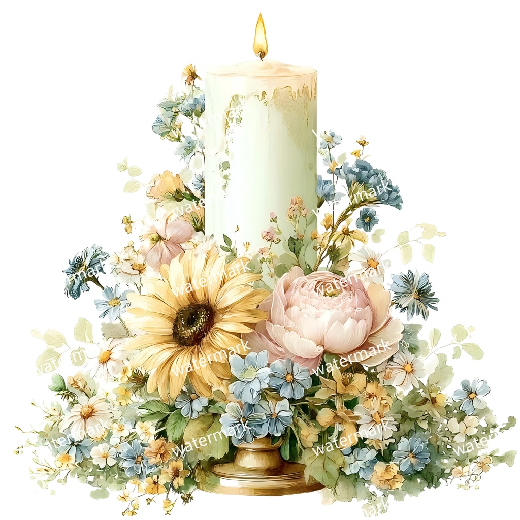 【商用利用可】キャンドル(水彩)クリップアート20点セット|高解像度・透過PNG|印刷OK・コラージュ・ジャンクジャーナル素材|即ダウンロード