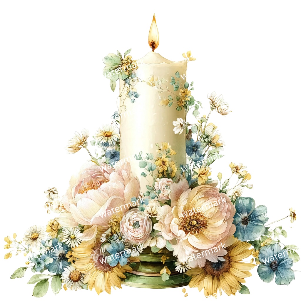 【商用利用可】キャンドル(水彩)クリップアート20点セット|高解像度・透過PNG|印刷OK・コラージュ・ジャンクジャーナル素材|即ダウンロード