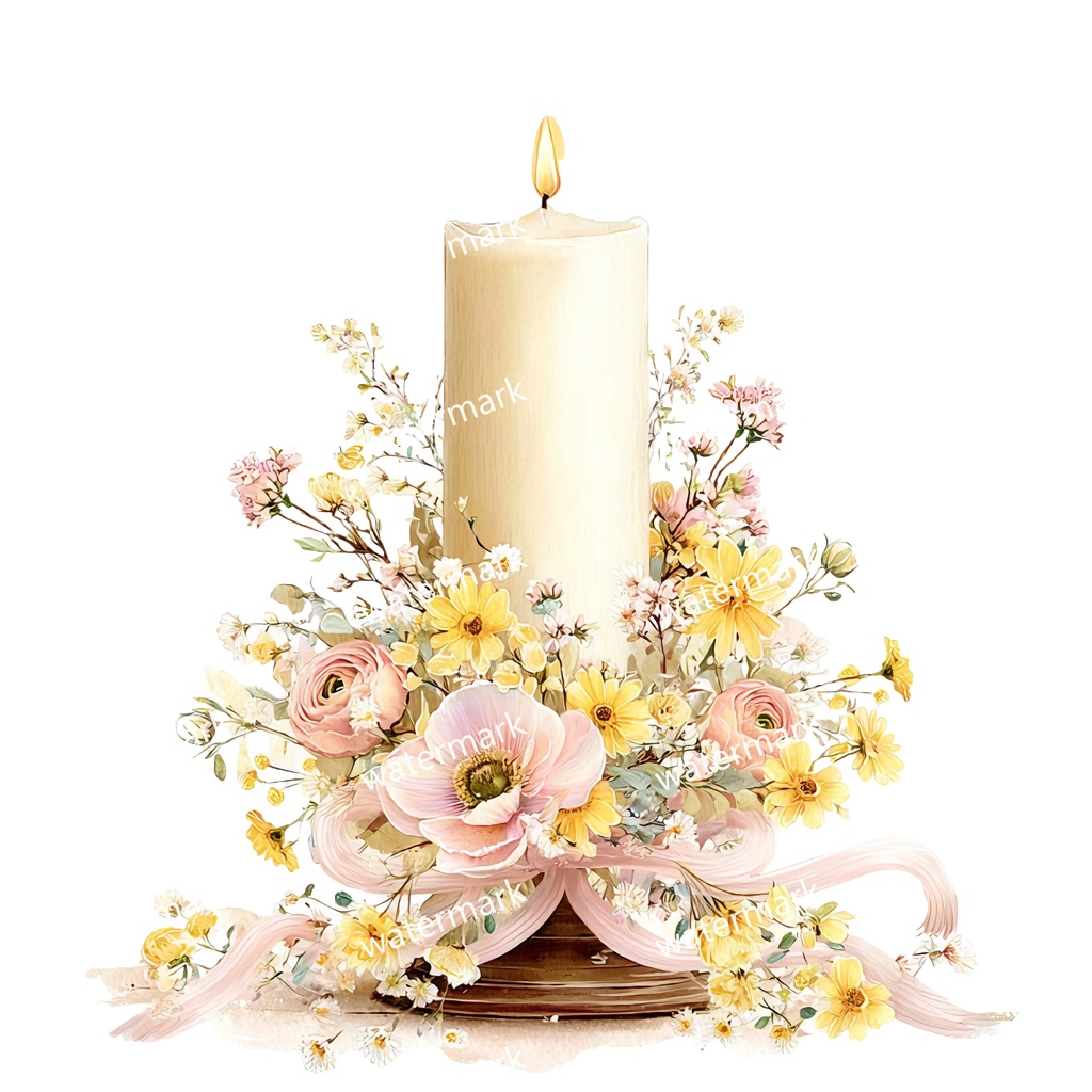 【商用利用可】キャンドル(水彩)クリップアート20点セット|高解像度・透過PNG|印刷OK・コラージュ・ジャンクジャーナル素材|即ダウンロード