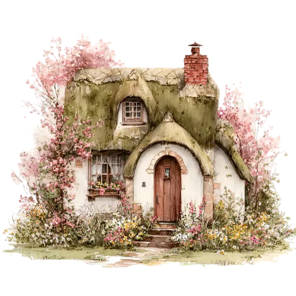 【商用利用可】コテージ(水彩カントリーハウス)クリップアート15点セット|高解像度・透過PNG|印刷OK・コラージュ・ジャンクジャーナル素材|即ダウンロード