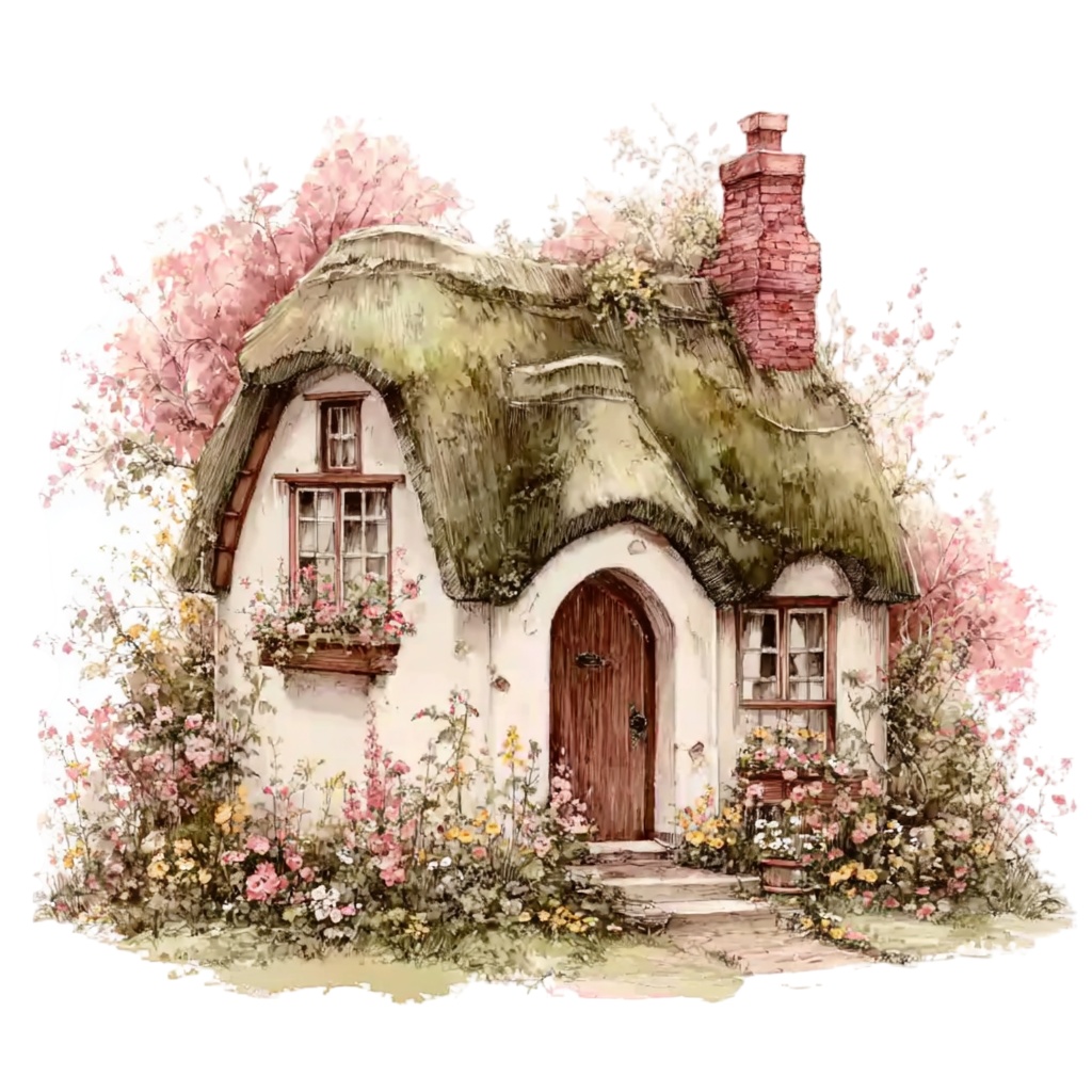 【商用利用可】コテージ(水彩カントリーハウス)クリップアート15点セット|高解像度・透過PNG|印刷OK・コラージュ・ジャンクジャーナル素材|即ダウンロード