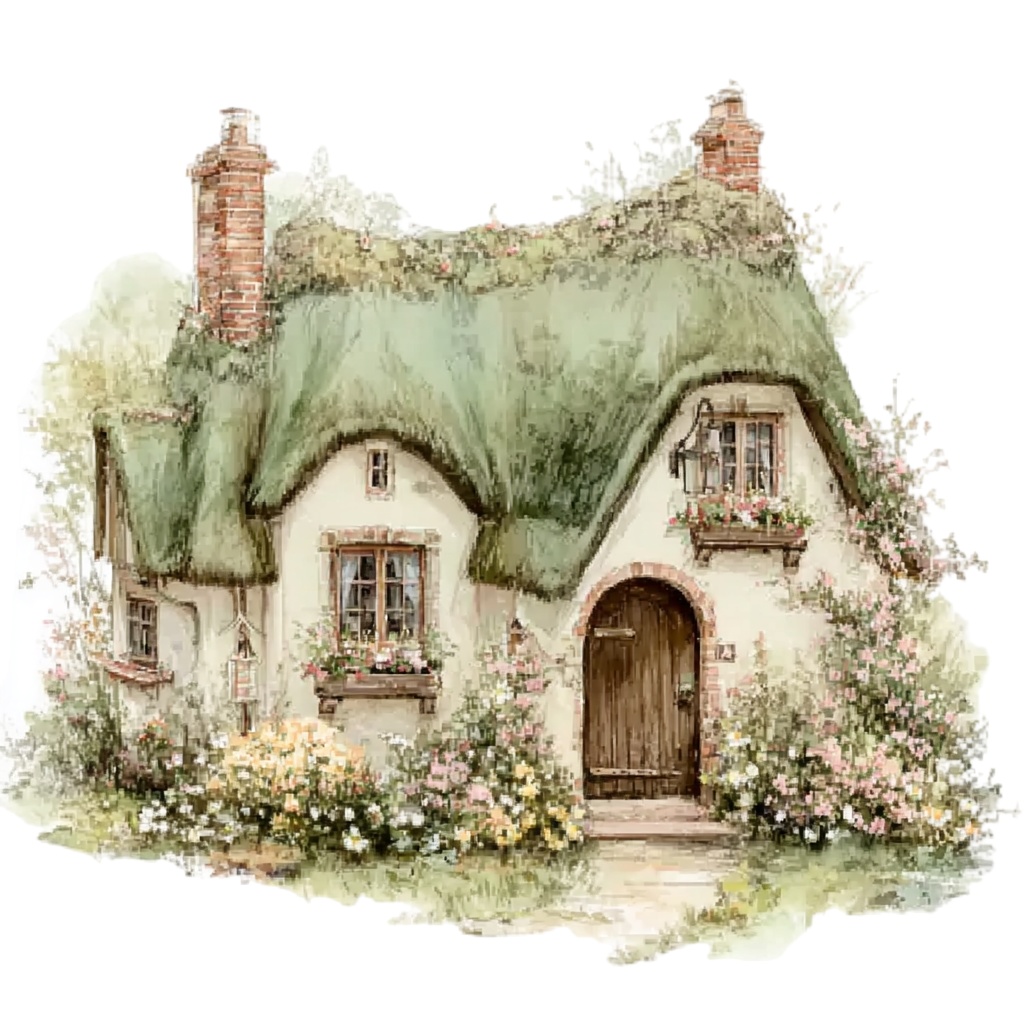 【商用利用可】コテージ（水彩カントリーハウス）クリップアート15点セット｜高解像度・透過PNG｜印刷OK・コラージュ・ジャンクジャーナル素材｜即ダウンロード