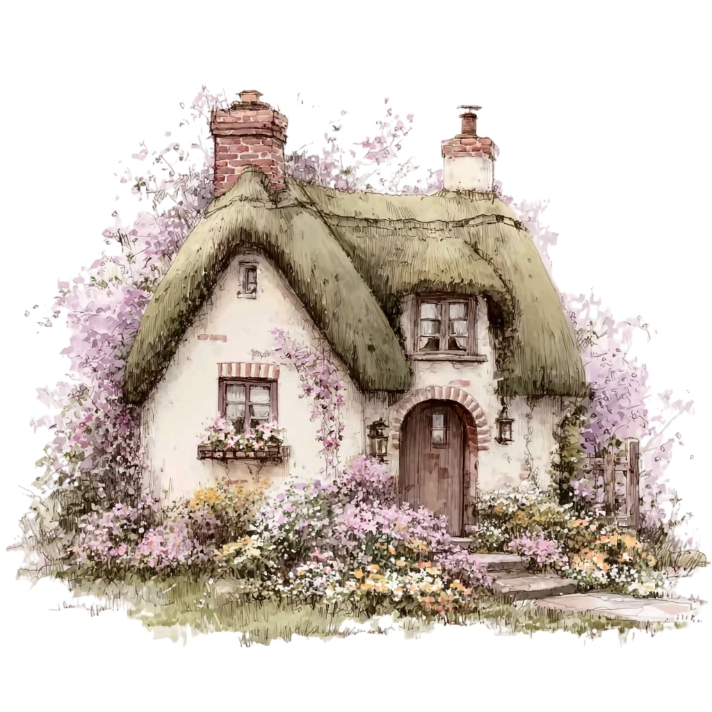 【商用利用可】コテージ(水彩カントリーハウス)クリップアート15点セット|高解像度・透過PNG|印刷OK・コラージュ・ジャンクジャーナル素材|即ダウンロード