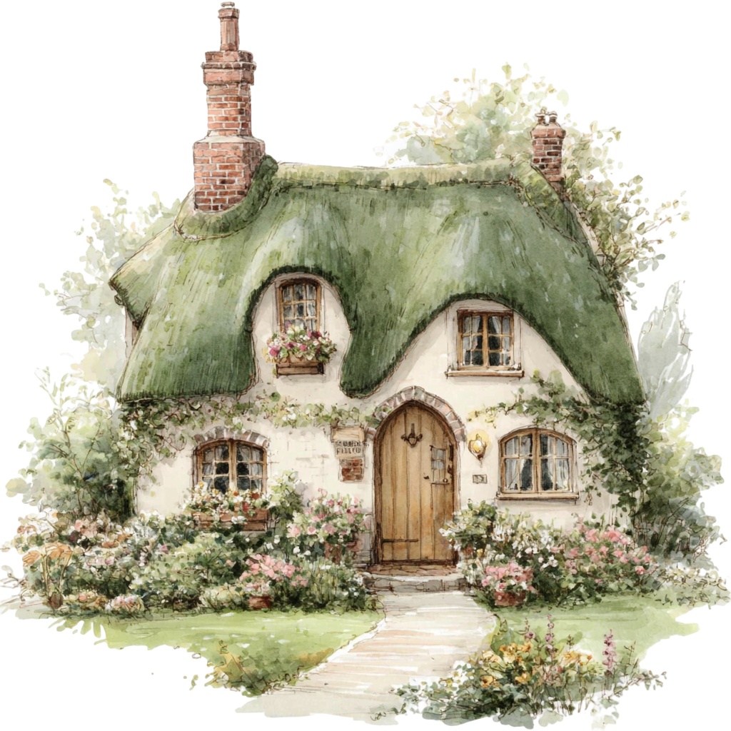 【商用利用可】コテージ(水彩カントリーハウス)クリップアート15点セット|高解像度・透過PNG|印刷OK・コラージュ・ジャンクジャーナル素材|即ダウンロード