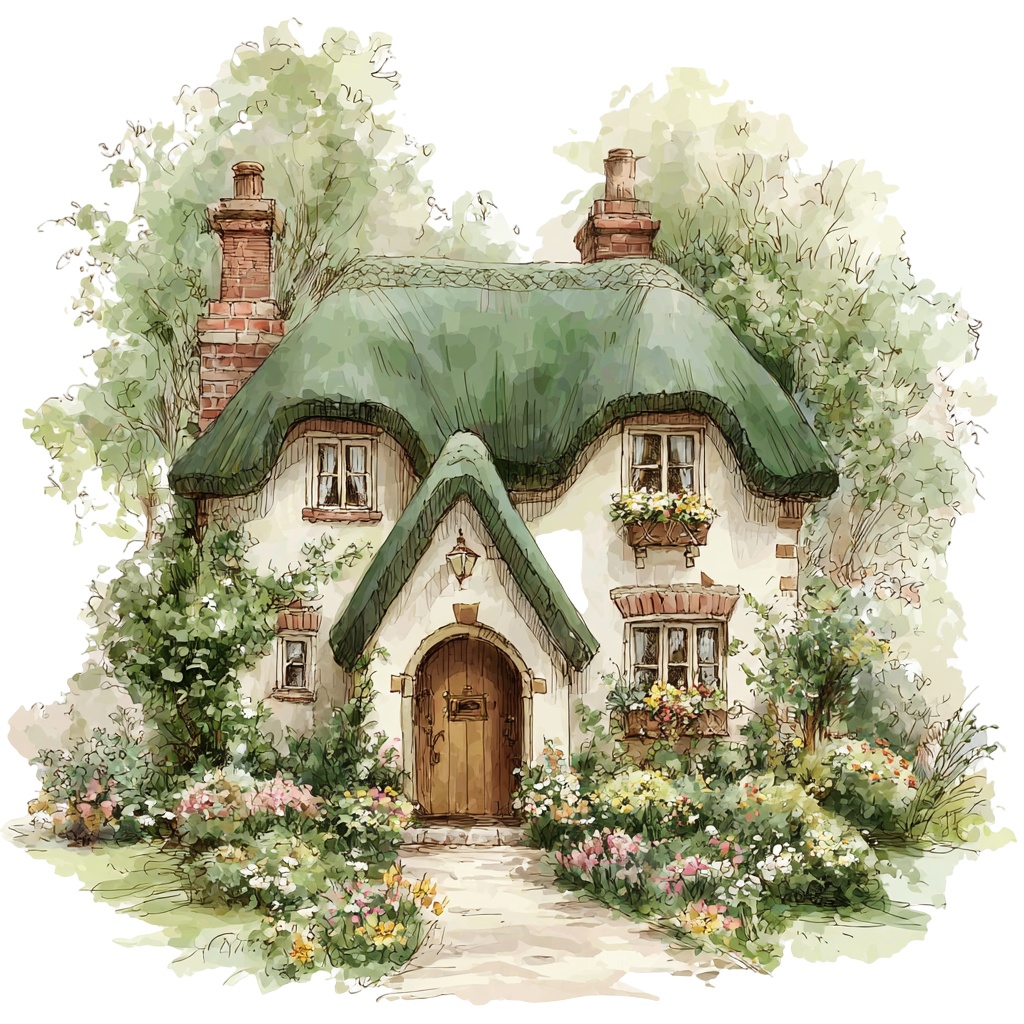 【商用利用可】コテージ(水彩カントリーハウス)クリップアート15点セット|高解像度・透過PNG|印刷OK・コラージュ・ジャンクジャーナル素材|即ダウンロード