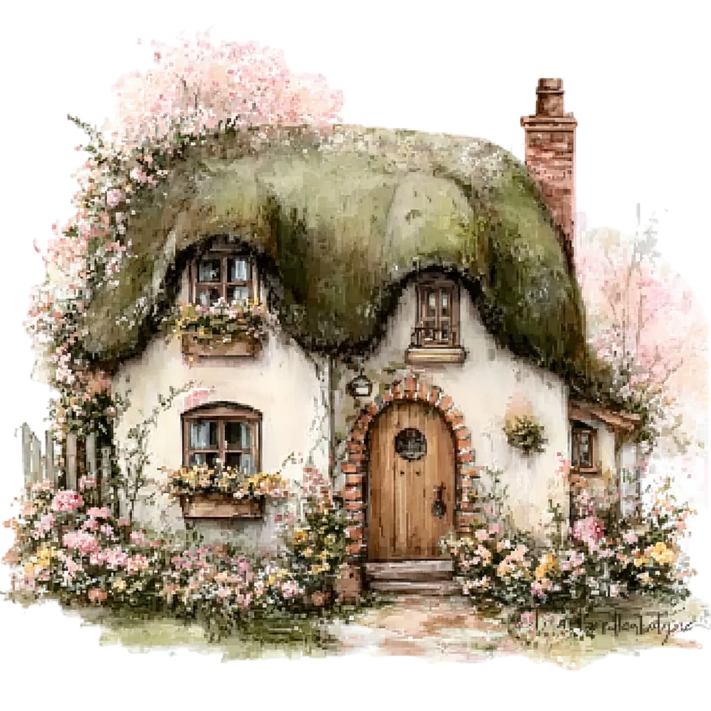 【商用利用可】コテージ(水彩カントリーハウス)クリップアート15点セット|高解像度・透過PNG|印刷OK・コラージュ・ジャンクジャーナル素材|即ダウンロード