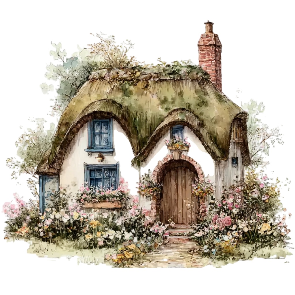 【商用利用可】コテージ(水彩カントリーハウス)クリップアート15点セット|高解像度・透過PNG|印刷OK・コラージュ・ジャンクジャーナル素材|即ダウンロード