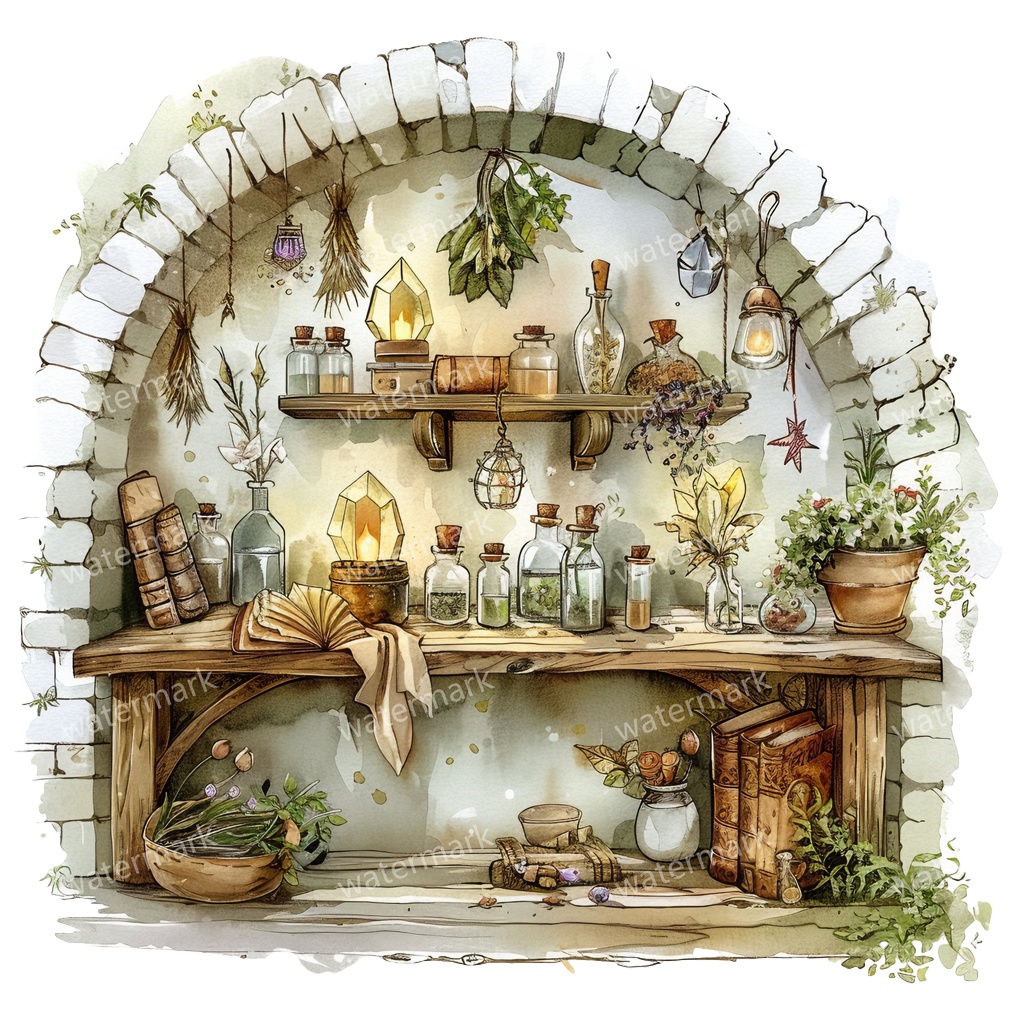 【商用利用可】フェアルーム（水彩ファンタジー）クリップアート18点セット｜高解像度・透過PNG｜印刷OK・コラージュ・ジャンクジャーナル素材｜即ダウンロード