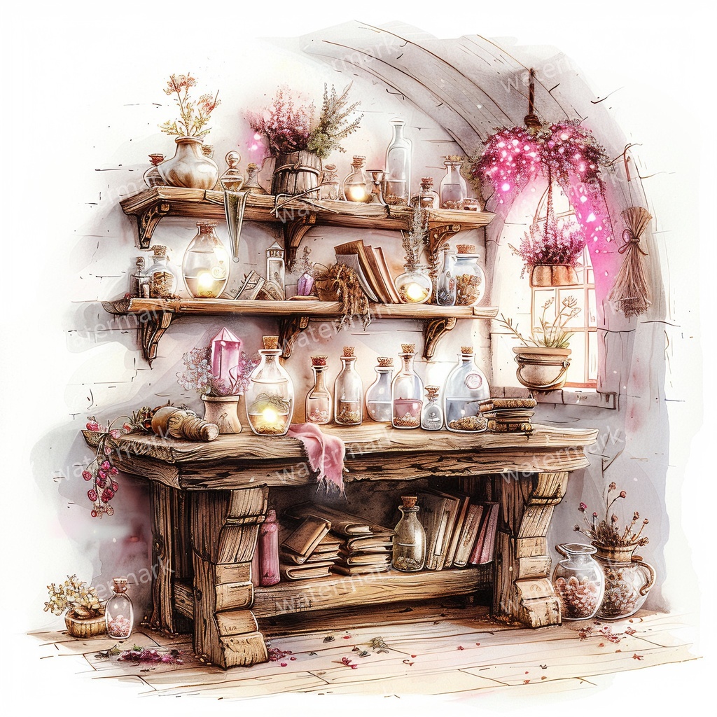 【商用利用可】フェアルーム(水彩ファンタジー)クリップアート19点セット|高解像度・透過PNG|印刷OK・コラージュ・ジャンクジャーナル素材|即ダウンロード