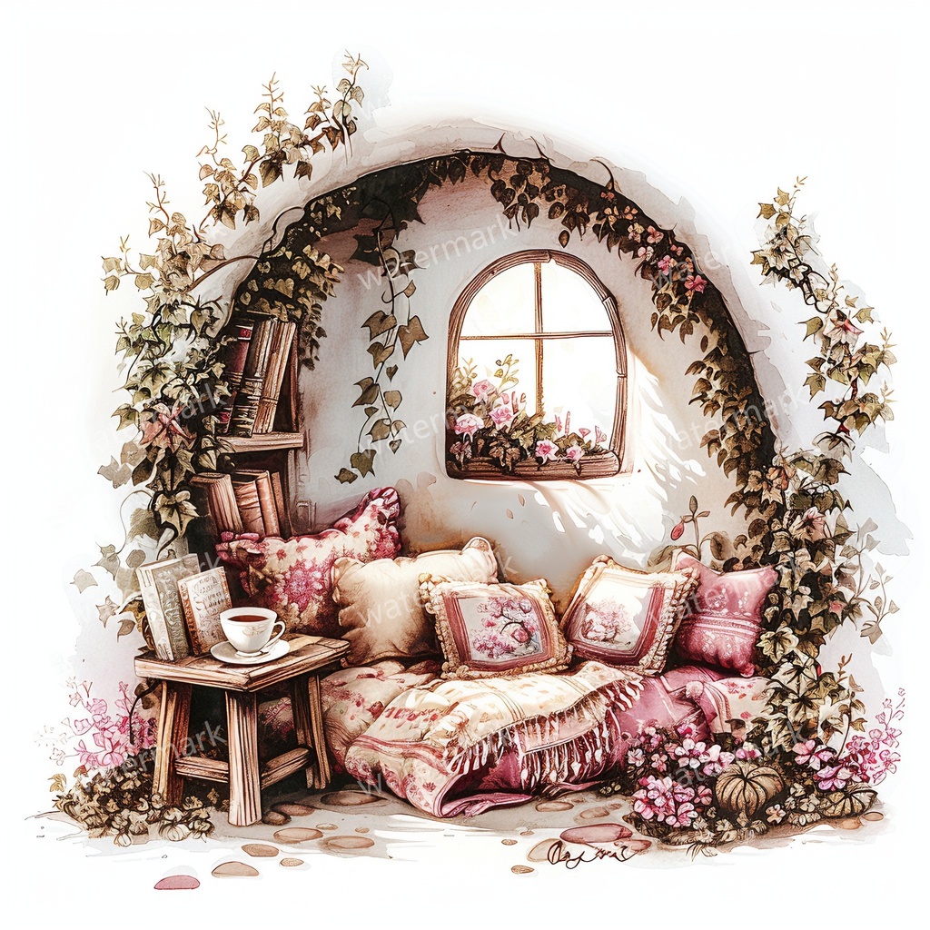 【商用利用可】フェアルーム(水彩ファンタジー)クリップアート19点セット|高解像度・透過PNG|印刷OK・コラージュ・ジャンクジャーナル素材|即ダウンロード