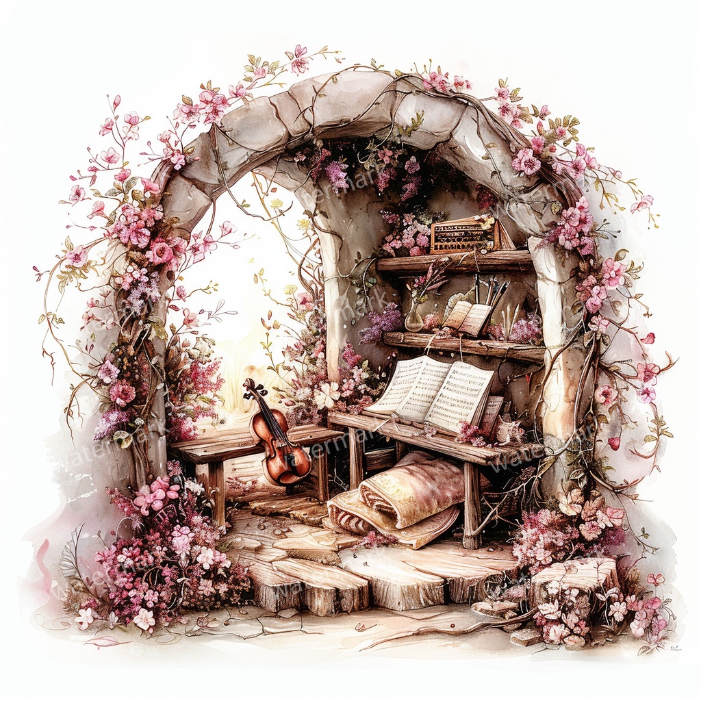 【商用利用可】フェアルーム(水彩ファンタジー)クリップアート19点セット|高解像度・透過PNG|印刷OK・コラージュ・ジャンクジャーナル素材|即ダウンロード