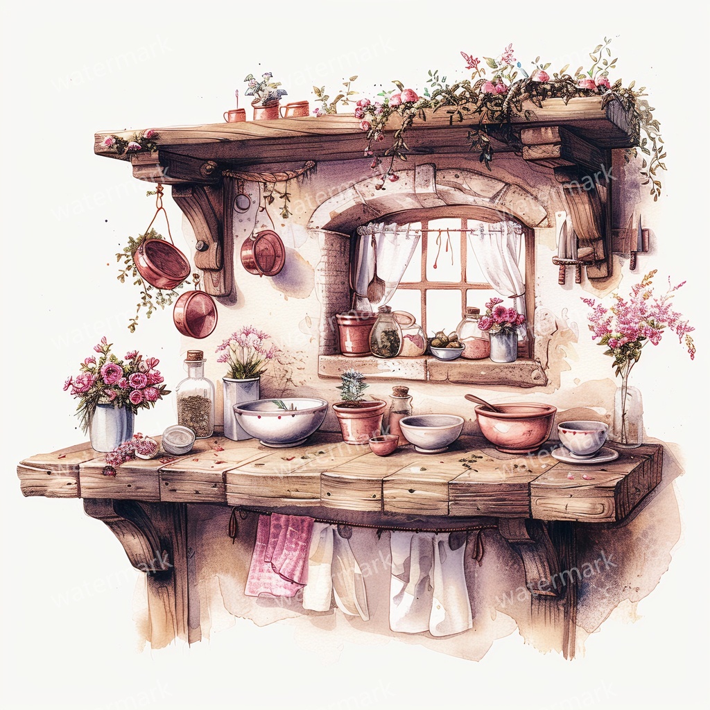 【商用利用可】フェアルーム(水彩ファンタジー)クリップアート19点セット|高解像度・透過PNG|印刷OK・コラージュ・ジャンクジャーナル素材|即ダウンロード