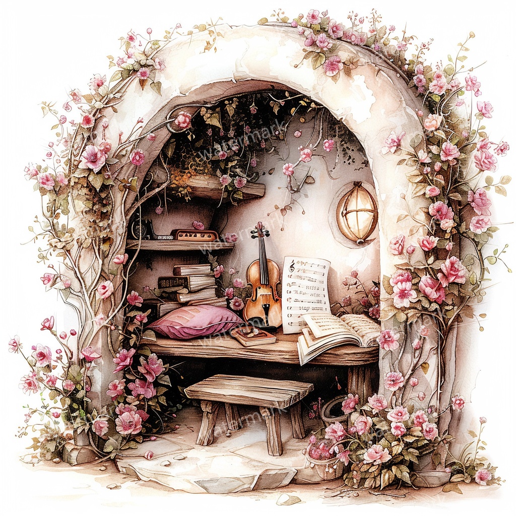 【商用利用可】フェアルーム(水彩ファンタジー)クリップアート19点セット|高解像度・透過PNG|印刷OK・コラージュ・ジャンクジャーナル素材|即ダウンロード