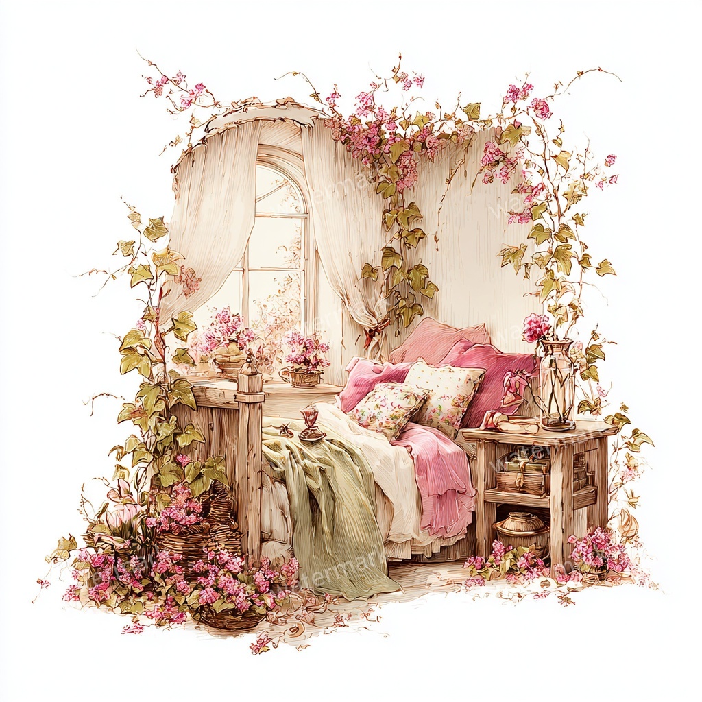 【商用利用可】フェアルーム(水彩ファンタジー)クリップアート19点セット|高解像度・透過PNG|印刷OK・コラージュ・ジャンクジャーナル素材|即ダウンロード