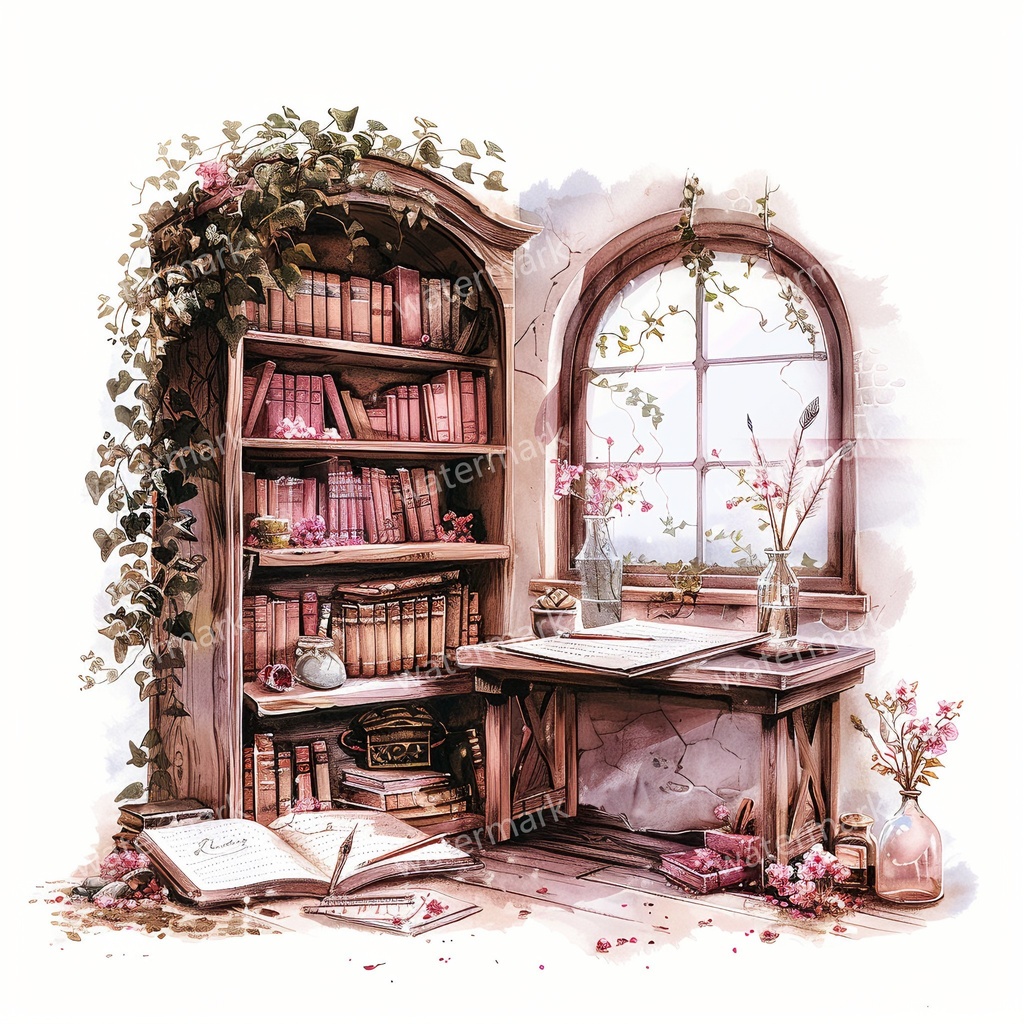 【商用利用可】フェアルーム(水彩ファンタジー)クリップアート19点セット|高解像度・透過PNG|印刷OK・コラージュ・ジャンクジャーナル素材|即ダウンロード