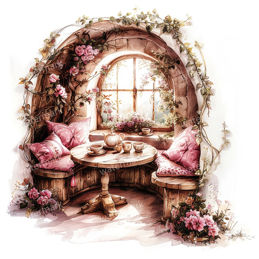 【商用利用可】フェアルーム(水彩ファンタジー)クリップアート19点セット|高解像度・透過PNG|印刷OK・コラージュ・ジャンクジャーナル素材|即ダウンロード