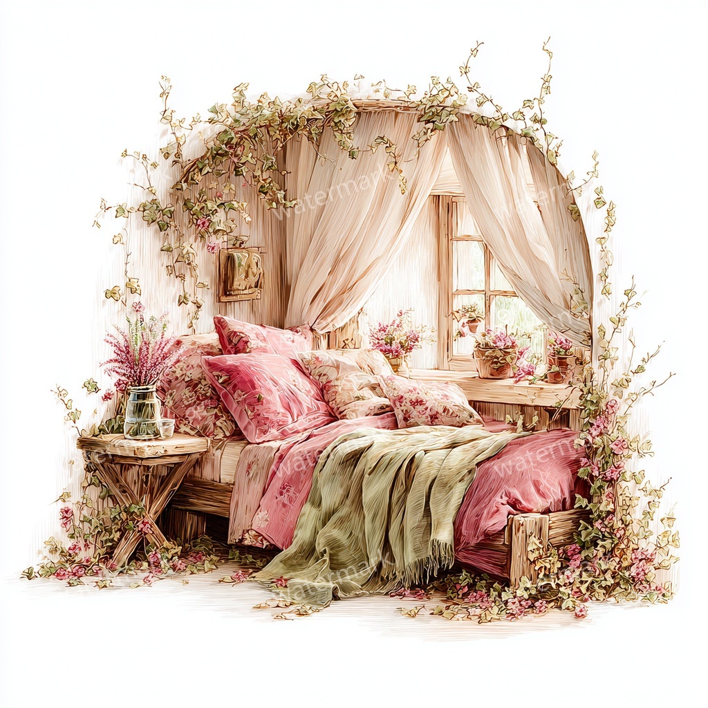 【商用利用可】フェアルーム(水彩ファンタジー)クリップアート19点セット|高解像度・透過PNG|印刷OK・コラージュ・ジャンクジャーナル素材|即ダウンロード