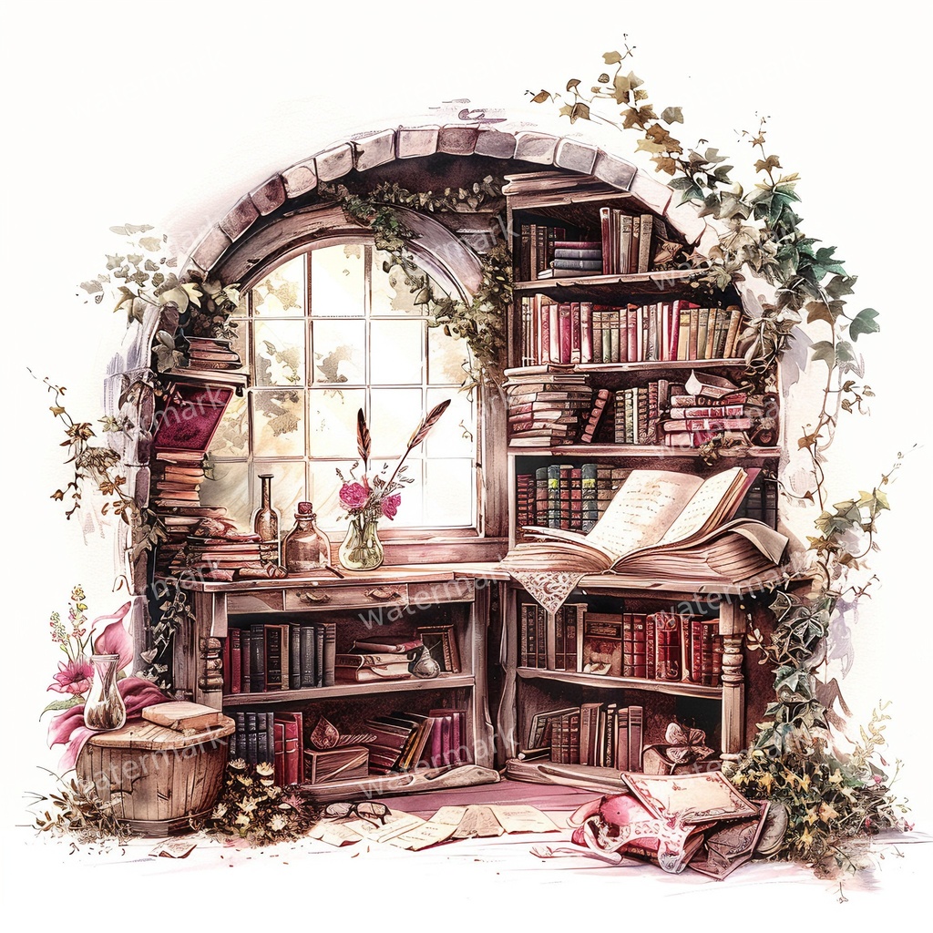 【商用利用可】フェアルーム(水彩ファンタジー)クリップアート19点セット|高解像度・透過PNG|印刷OK・コラージュ・ジャンクジャーナル素材|即ダウンロード