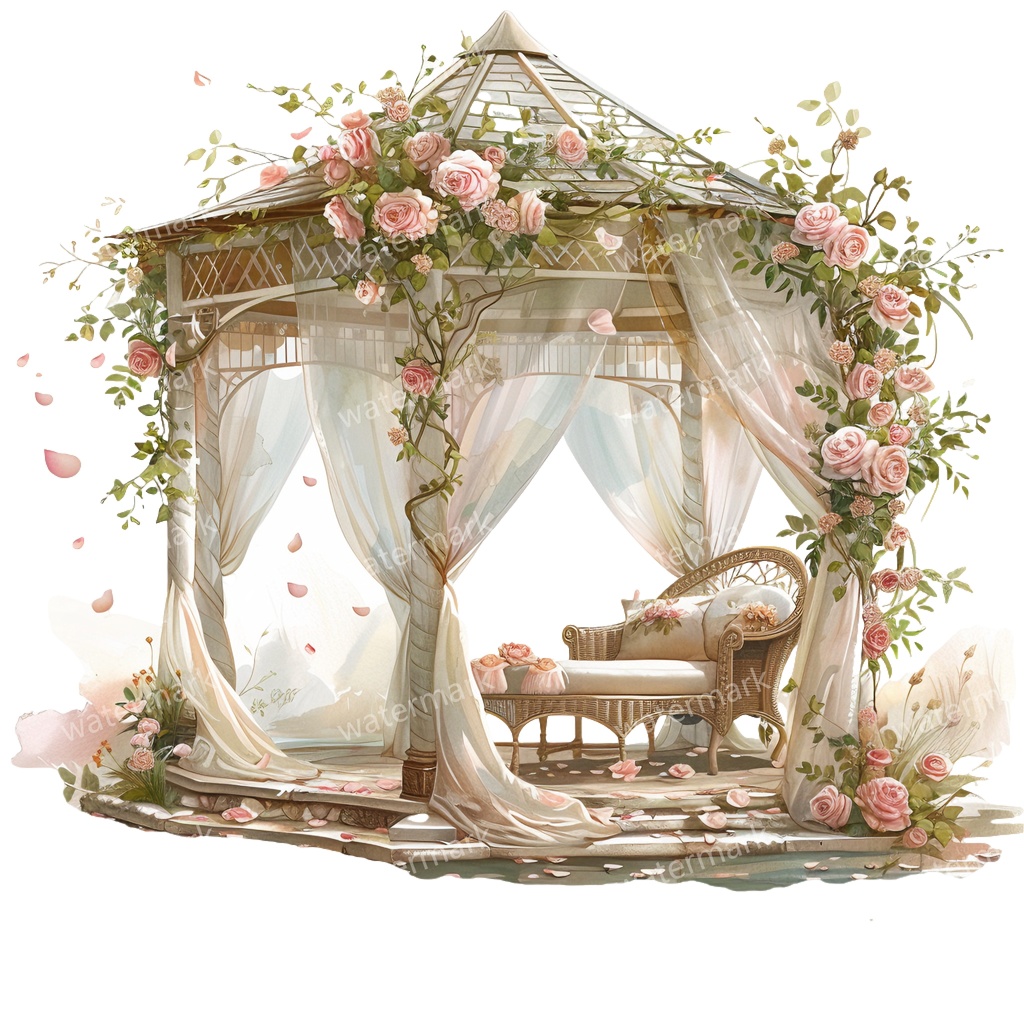 【商用利用可】ロマンティックパビリオン(水彩ガゼボ・東屋)クリップアート20点セット|高解像度・透過PNG|印刷OK・コラージュ・ジャンクジャーナル素材|即ダウンロード