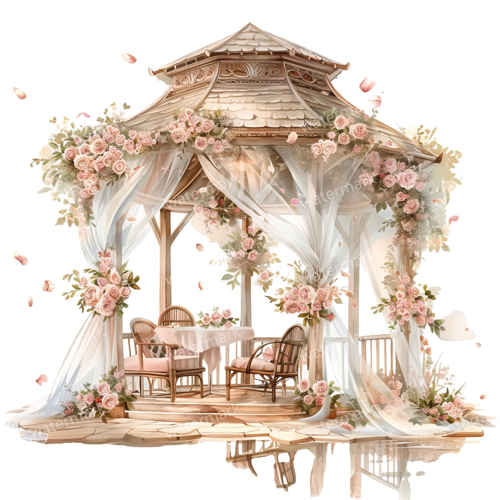 【商用利用可】ロマンティックパビリオン(水彩ガゼボ・東屋)クリップアート20点セット|高解像度・透過PNG|印刷OK・コラージュ・ジャンクジャーナル素材|即ダウンロード
