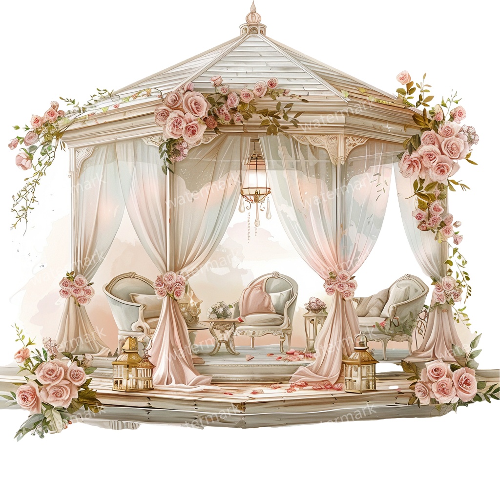 【商用利用可】ロマンティックパビリオン(水彩ガゼボ・東屋)クリップアート20点セット|高解像度・透過PNG|印刷OK・コラージュ・ジャンクジャーナル素材|即ダウンロード