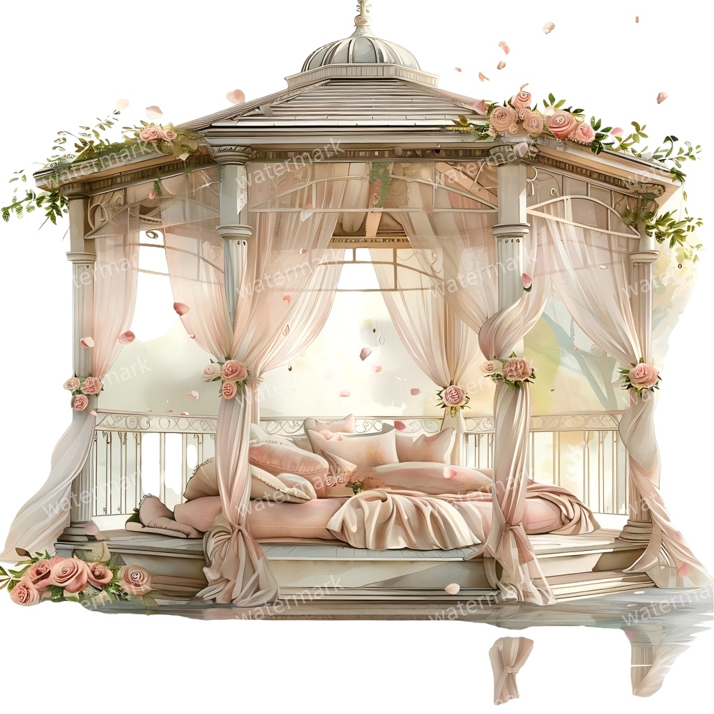 【商用利用可】ロマンティックパビリオン(水彩ガゼボ・東屋)クリップアート20点セット|高解像度・透過PNG|印刷OK・コラージュ・ジャンクジャーナル素材|即ダウンロード