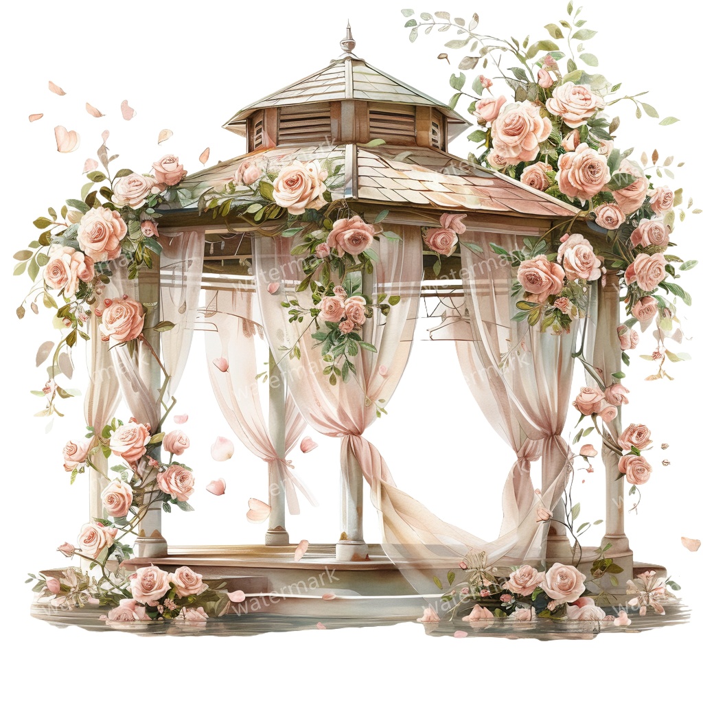 【商用利用可】ロマンティックパビリオン(水彩ガゼボ・東屋)クリップアート20点セット|高解像度・透過PNG|印刷OK・コラージュ・ジャンクジャーナル素材|即ダウンロード