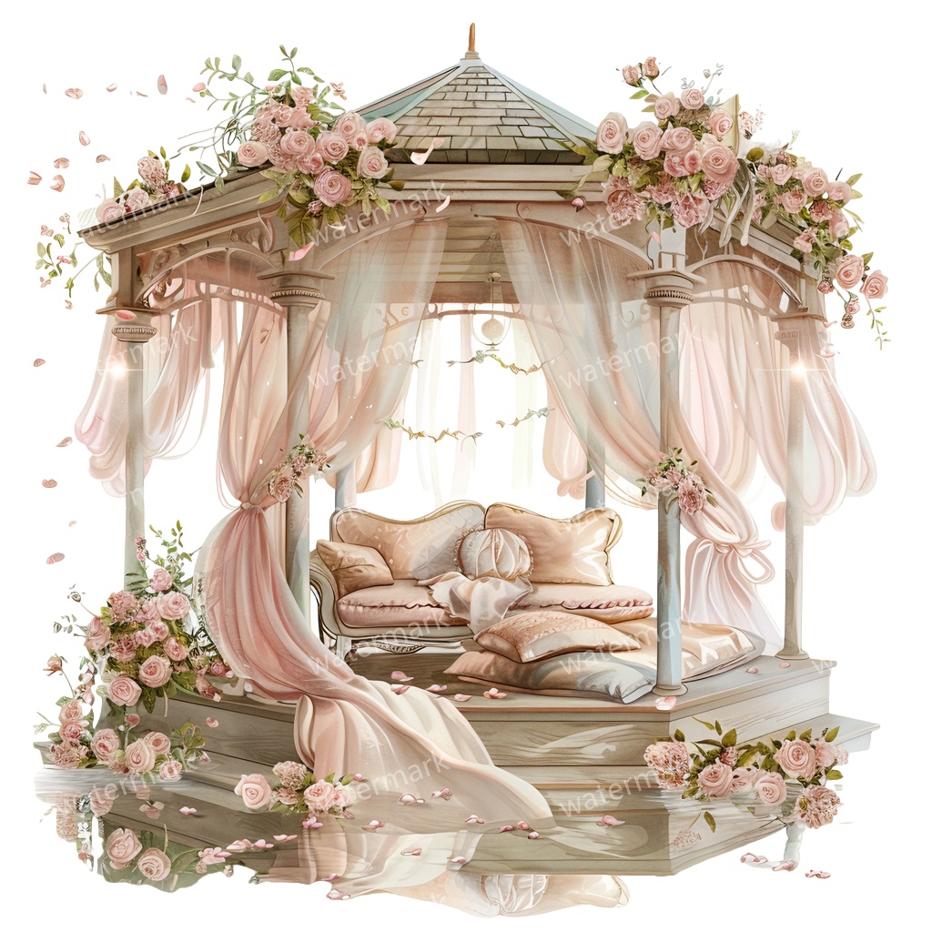 【商用利用可】ロマンティックパビリオン(水彩ガゼボ・東屋)クリップアート20点セット|高解像度・透過PNG|印刷OK・コラージュ・ジャンクジャーナル素材|即ダウンロード