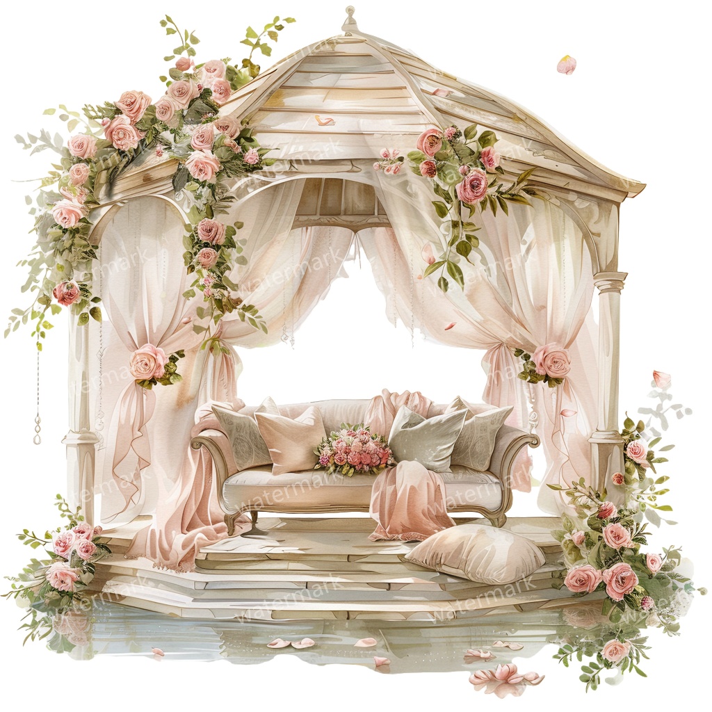 【商用利用可】ロマンティックパビリオン(水彩ガゼボ・東屋)クリップアート20点セット|高解像度・透過PNG|印刷OK・コラージュ・ジャンクジャーナル素材|即ダウンロード