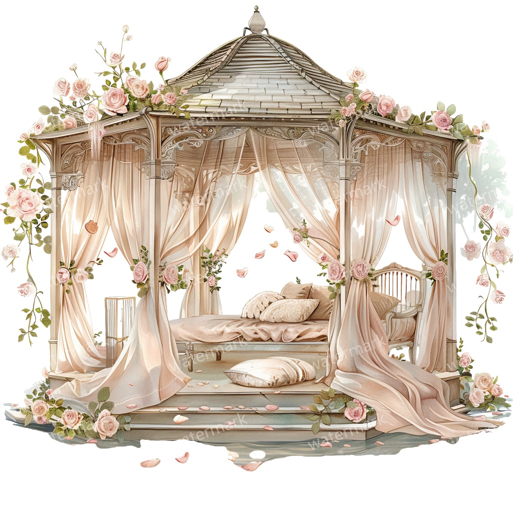 【商用利用可】ロマンティックパビリオン(水彩ガゼボ・東屋)クリップアート20点セット|高解像度・透過PNG|印刷OK・コラージュ・ジャンクジャーナル素材|即ダウンロード