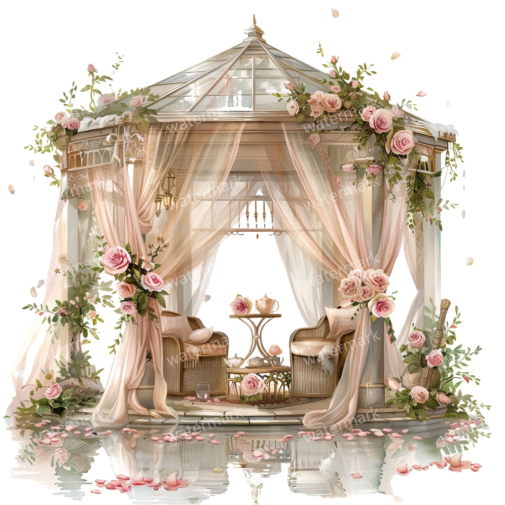 【商用利用可】ロマンティックパビリオン(水彩ガゼボ・東屋)クリップアート20点セット|高解像度・透過PNG|印刷OK・コラージュ・ジャンクジャーナル素材|即ダウンロード