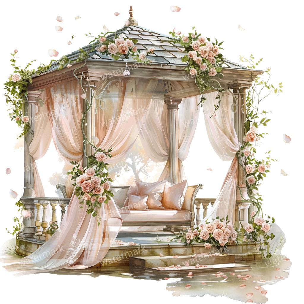 【商用利用可】ロマンティックパビリオン(水彩ガゼボ・東屋)クリップアート20点セット|高解像度・透過PNG|印刷OK・コラージュ・ジャンクジャーナル素材|即ダウンロード