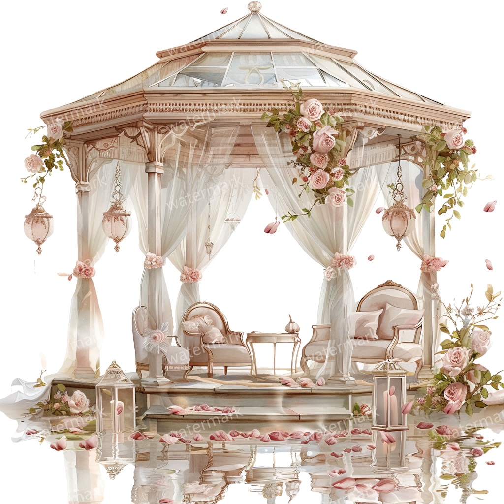 【商用利用可】ロマンティックパビリオン(水彩ガゼボ・東屋)クリップアート20点セット|高解像度・透過PNG|印刷OK・コラージュ・ジャンクジャーナル素材|即ダウンロード