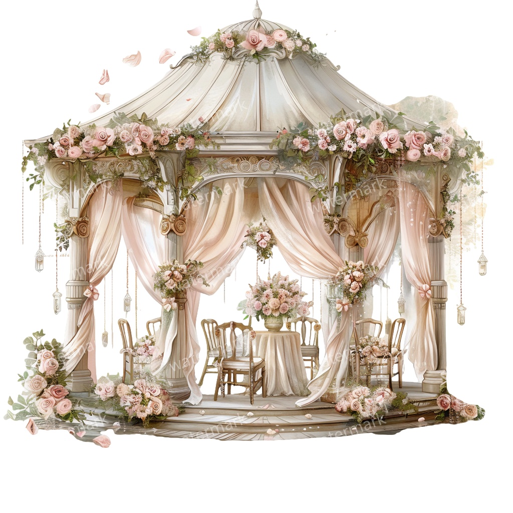 【商用利用可】ロマンティックパビリオン(水彩ガゼボ・東屋)クリップアート20点セット|高解像度・透過PNG|印刷OK・コラージュ・ジャンクジャーナル素材|即ダウンロード