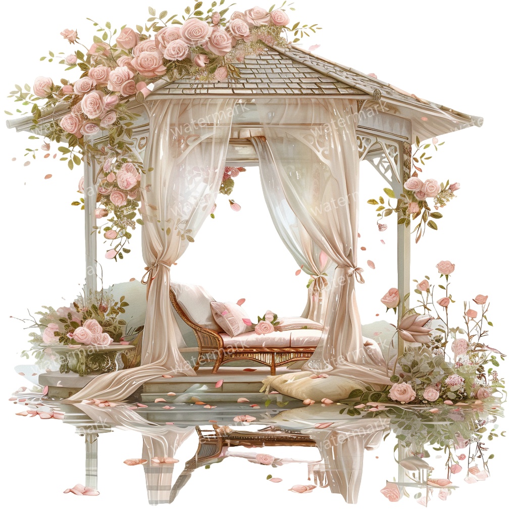 【商用利用可】ロマンティックパビリオン（水彩ガゼボ・東屋）クリップアート20点セット｜高解像度・透過PNG｜印刷OK・コラージュ・ジャンクジャーナル素材｜即ダウンロード